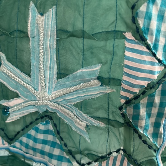 Sandy 100% silk, crinkle top, aqua and turquoise size large - Picture 7 of 10